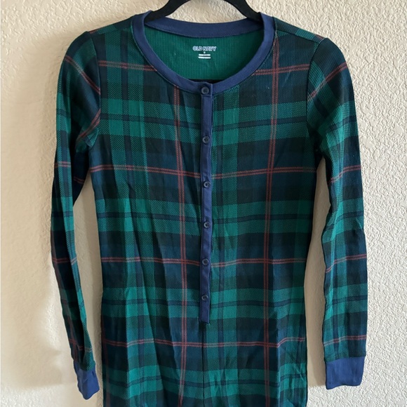 Old Navy Women's Size Small Printed Thermal-Knit One-Piece Pajamas Black Watch - Picture 3 of 6